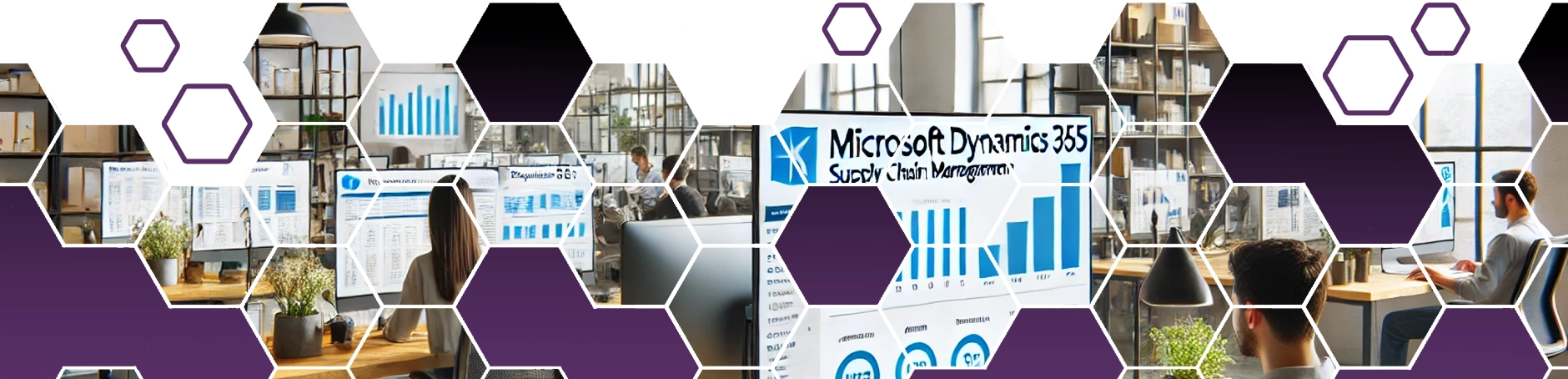 Modern office environment with screens displaying data analysis charts in Microsoft Dynamics 365 Human Resources