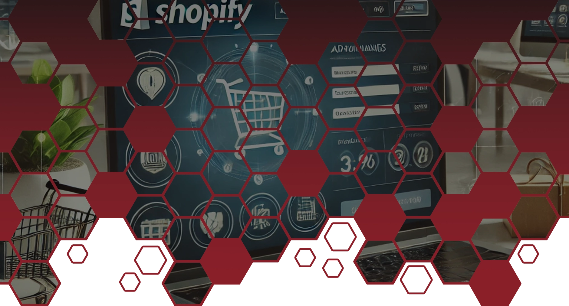 Laptop screen showcasing Shopify e-commerce platform features and shopping cart interface