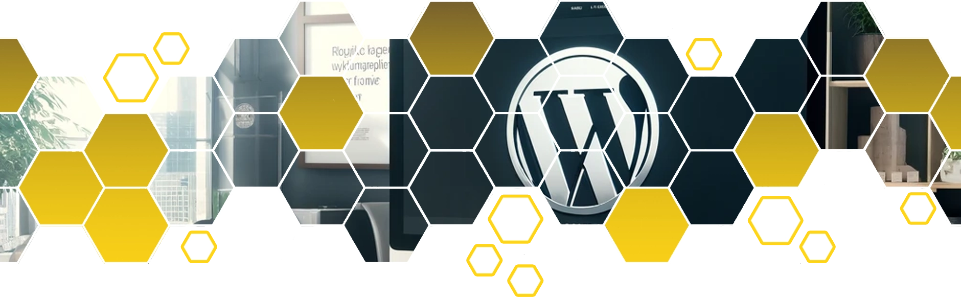 WordPress logo displayed in a collaborative workspace setting