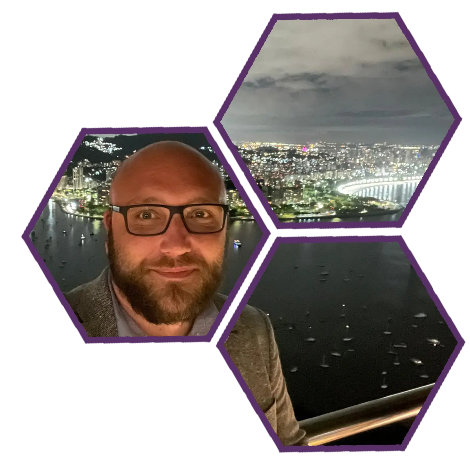 "Portrait of Bjorn Nystrom, CEO of Demon Dog, with the stunning night skyline and waterfront of Rio de Janeiro in the background, symbolizing global business outreach.