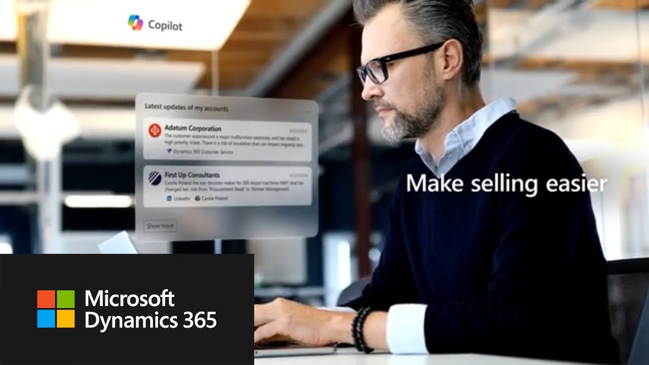 Professional using Microsoft Dynamics 365 Sales with Copilot for smarter and faster selling