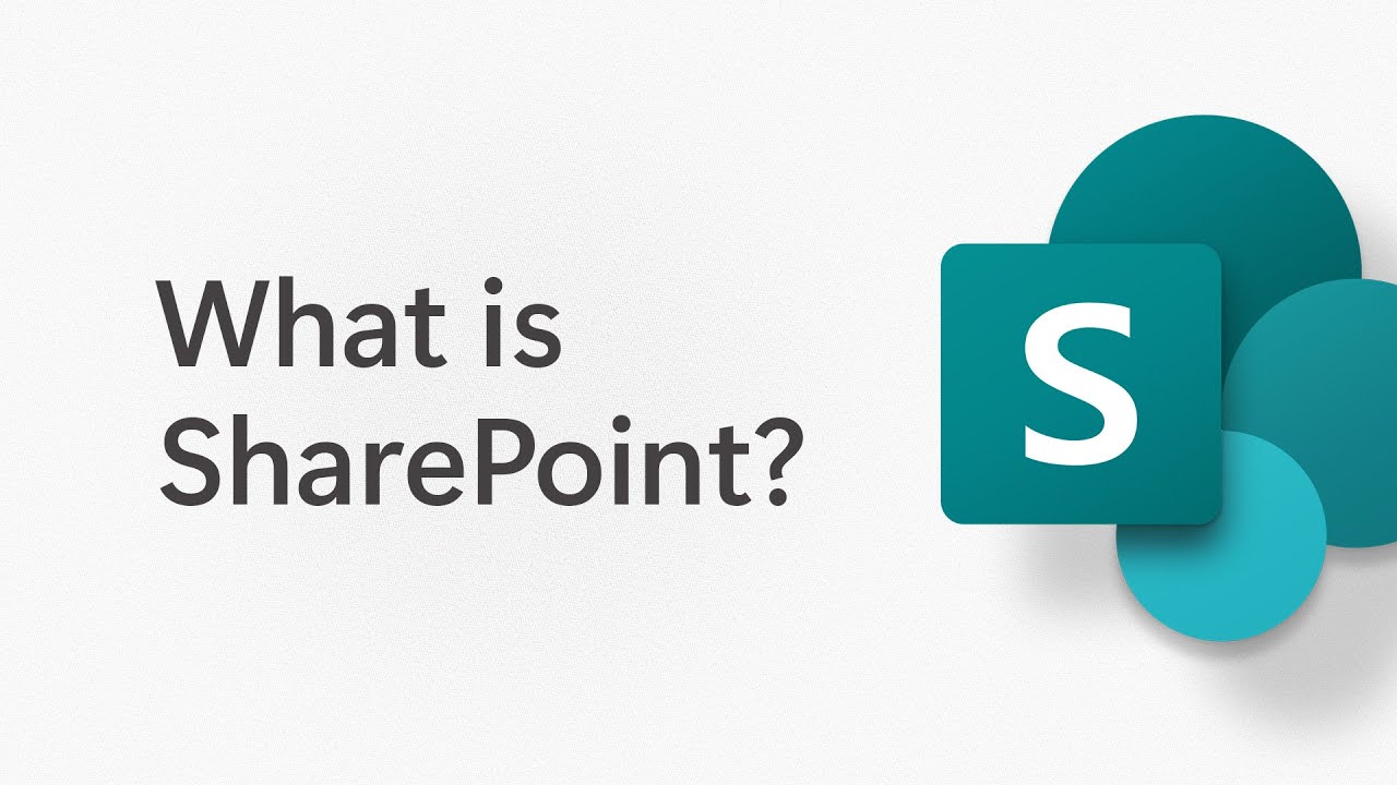 Microsoft SharePoint logo and text asking "What is SharePoint?" on a clean white background