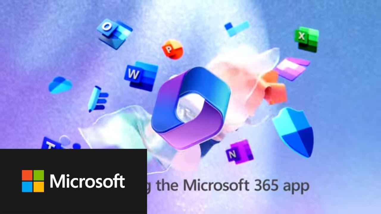 Microsoft 365 logo surrounded by icons of applications like Word, Excel, PowerPoint, and OneNote